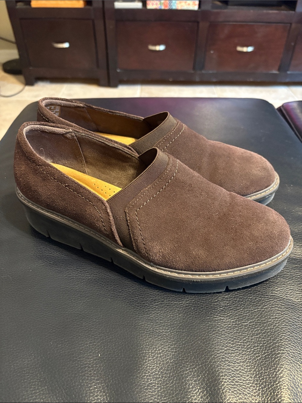 Clarks Collection Airabell Brown Suede Wedges Wedge Loafers 11W Wide Width